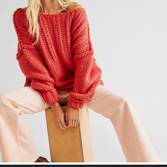 Free People Be There Coral Red Sweater - Picture 2 of 13